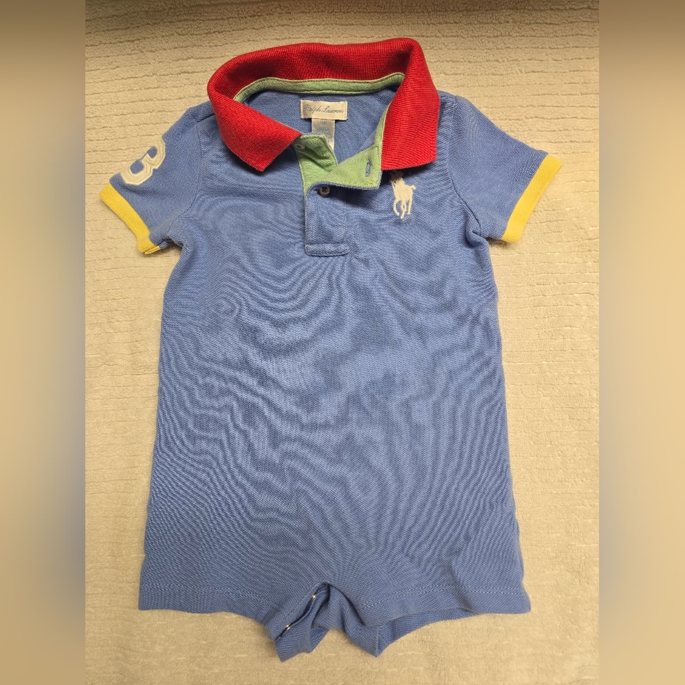 Red and Blue Polo Shirt with Contrasting Collar and Cuffs